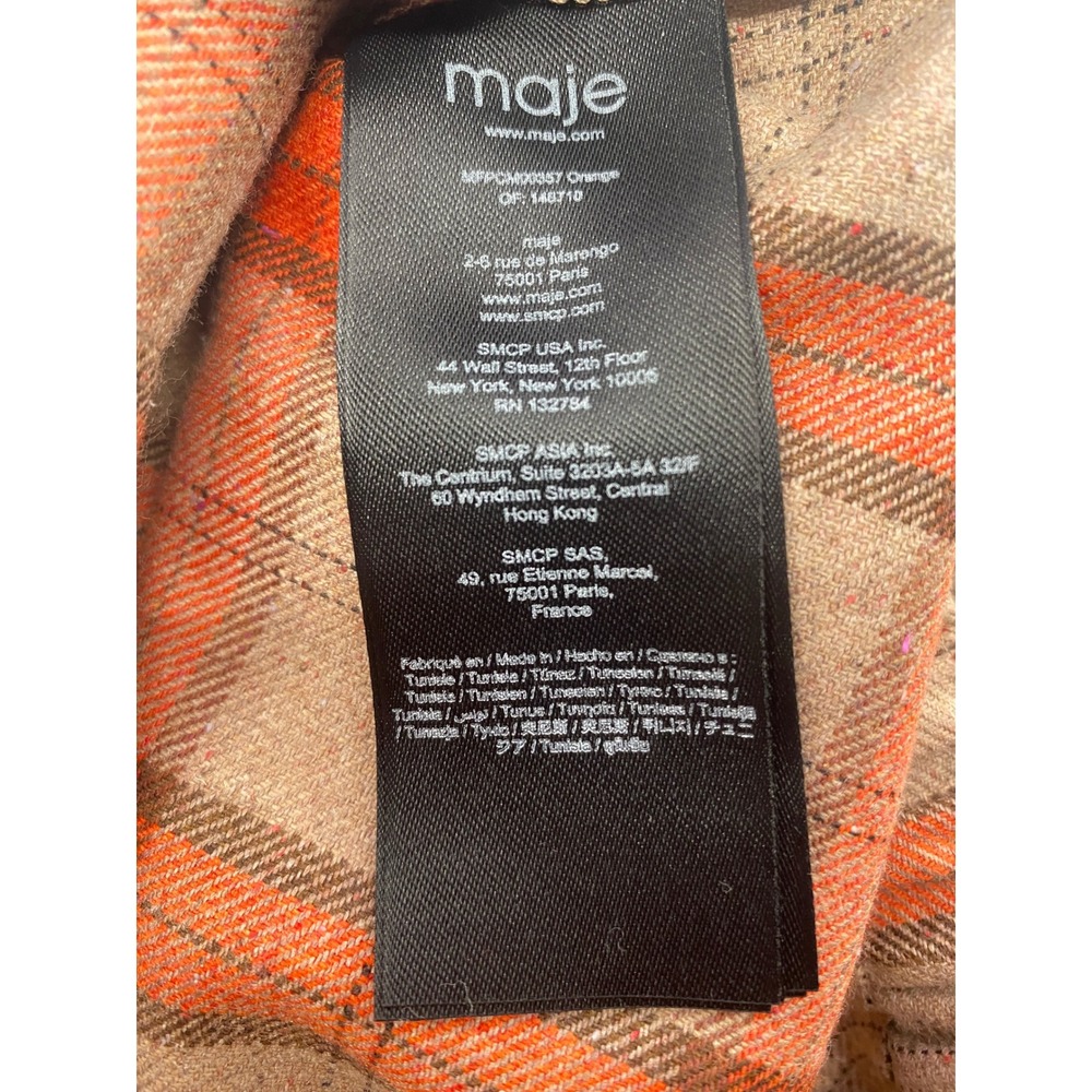 Maje Camel and Orange Plaid Crop Shirt MFPCM00357 Button Down Size 1 Small - Picture 7 of 11